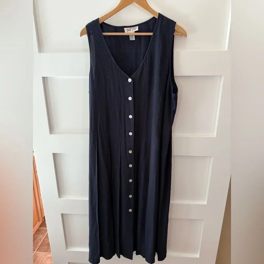 Vintage Talbots wear snap button down dress dark blue dress size 14